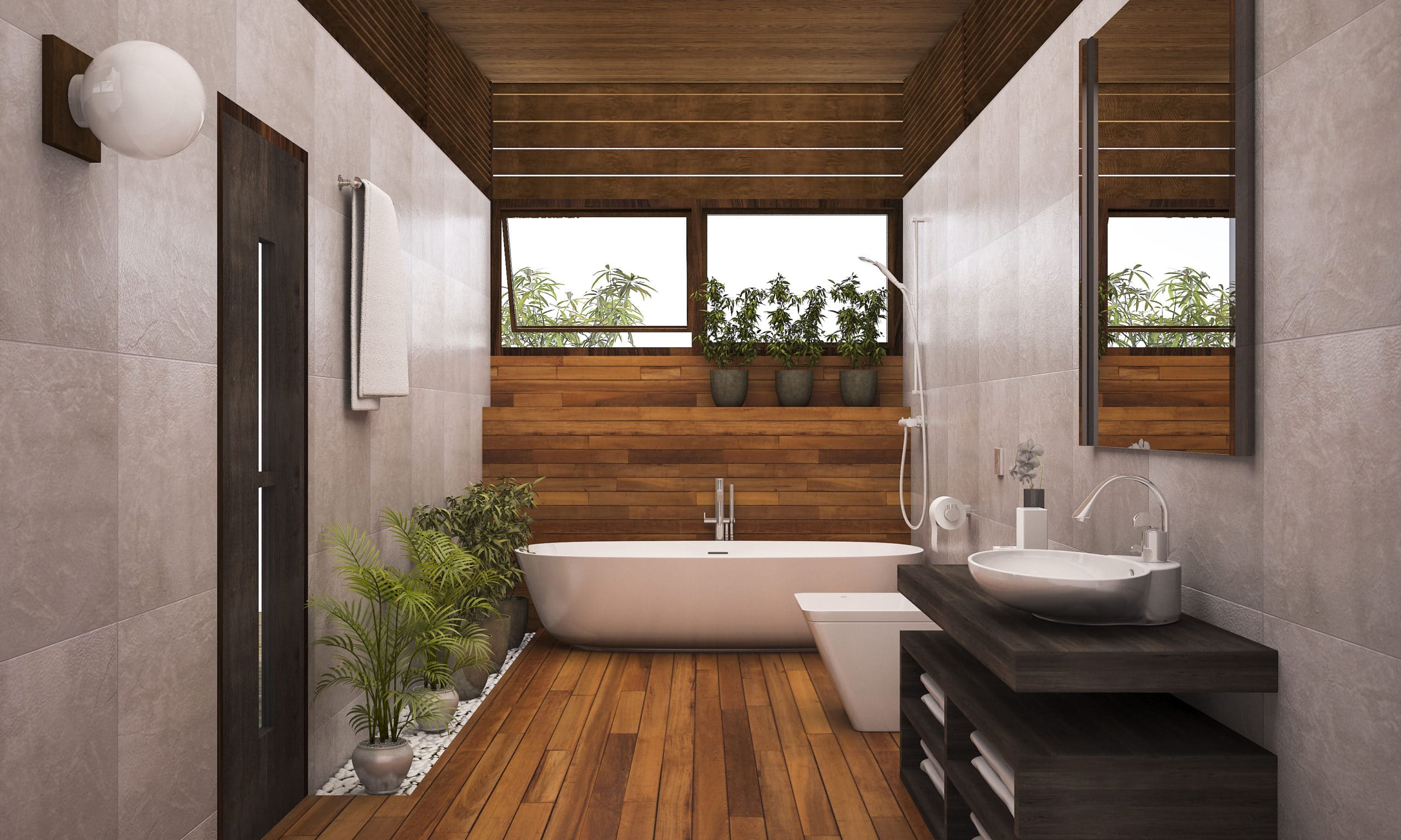 wood ceiling bathroom makeover ideas