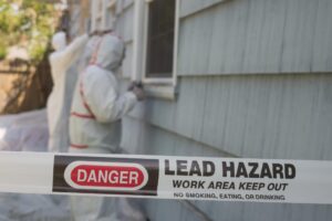 lead hazard tape in front of house
