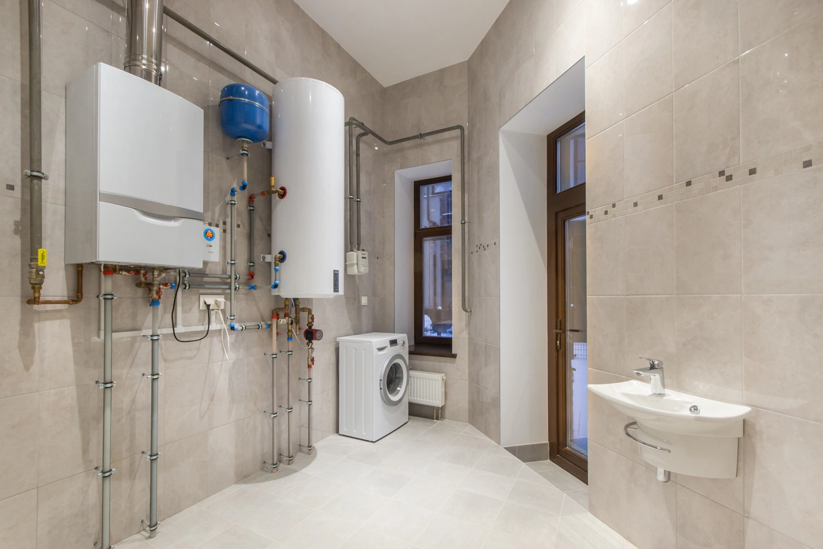 boiler room with electric water heater