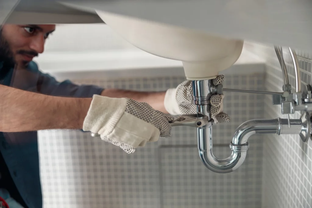 close up to plumber fixing the faucet