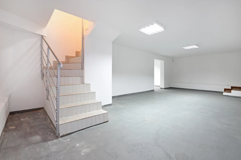 basement stairs and floor