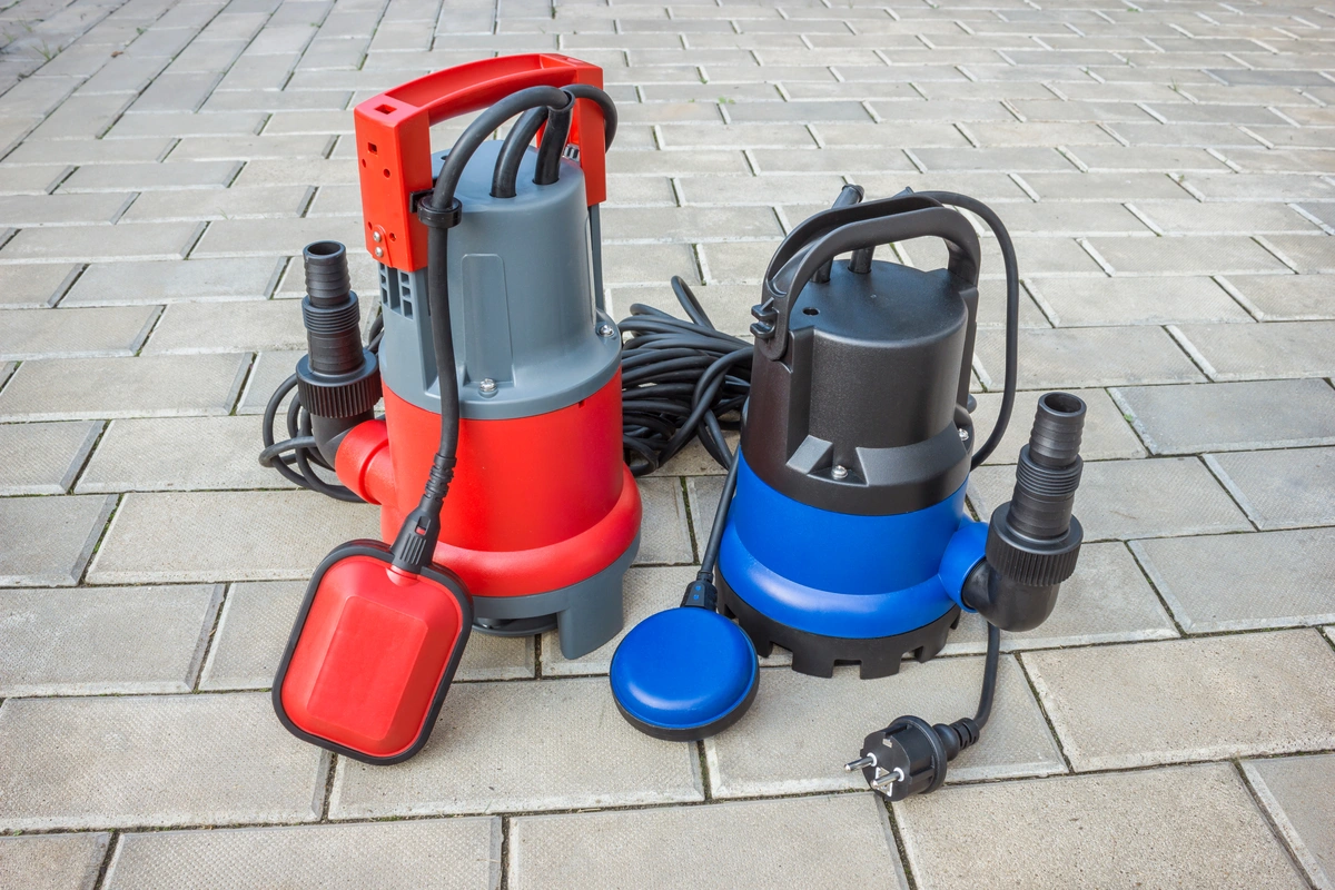 red and blue sump pumps